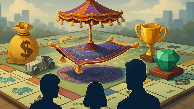 Игровое поле Monopoly GO с элементами события "Ковер-карусель" и различными наградами.