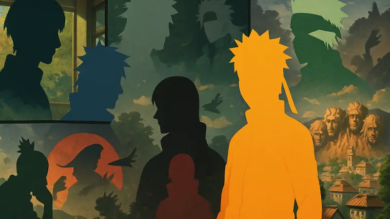 Коллаж с персонажами Наруто и цитатами, иллюстрирующий самые запоминающиеся фразы аниме.