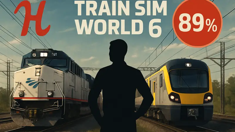 Обложка Humble Bundle с логотипом Train Sim World 6 и значком скидки 89%.