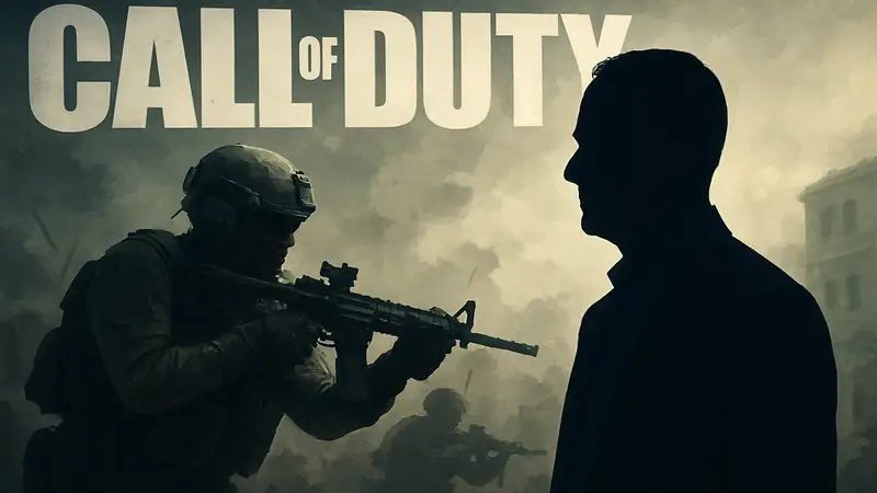 Марк Гордон, бывший глава студии Treyarch, на фоне логотипа Call of Duty.