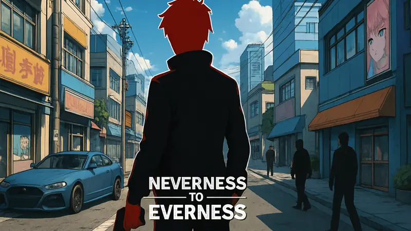 Обложка или скриншот игры Neverness to Everness в аниме-стиле, напоминающей GTA.