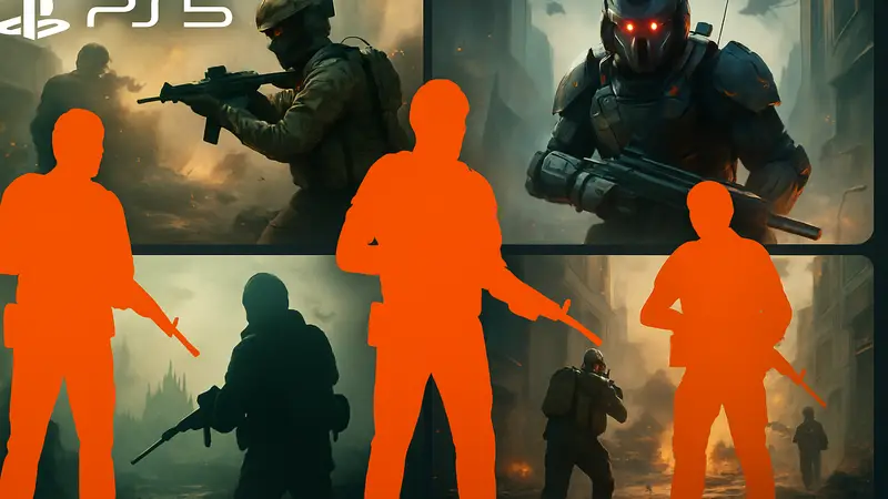 Изображение с коллажем из нескольких обложек будущих FPS-игр для PlayStation 5