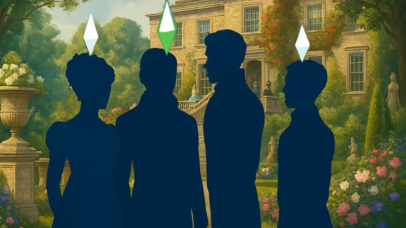 Персонажи The Sims 4 в роскошных костюмах эпохи Регентства, стилизованные под сериал «Бриджертоны».