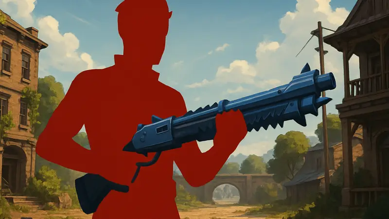 Игрок в Fortnite Showdown с дробовиком Super Shredder в руках.