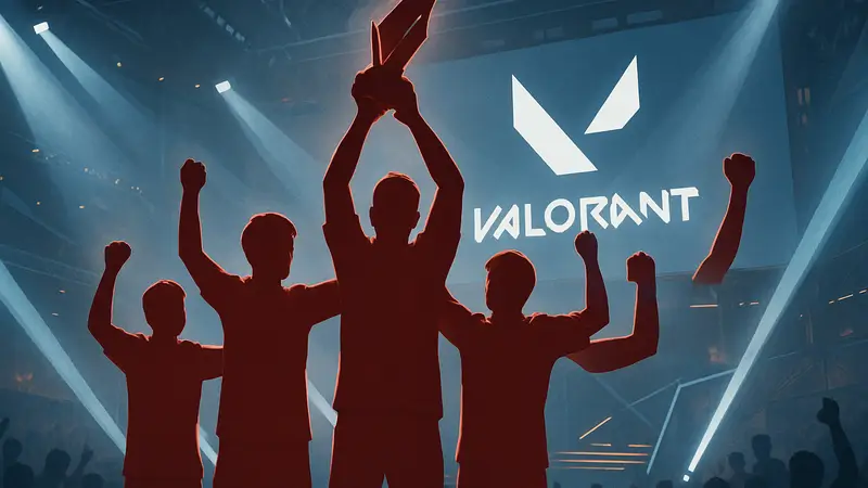 Игроки команды Nongshim RedForce празднуют победу  на турнире VALORANT Masters Santiago.