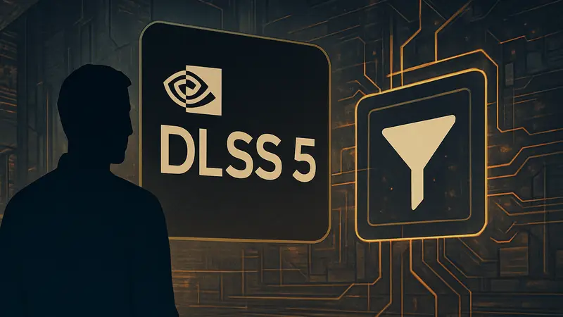 Логотип NVIDIA DLSS 5, ИИ-фильтр, графические технологии