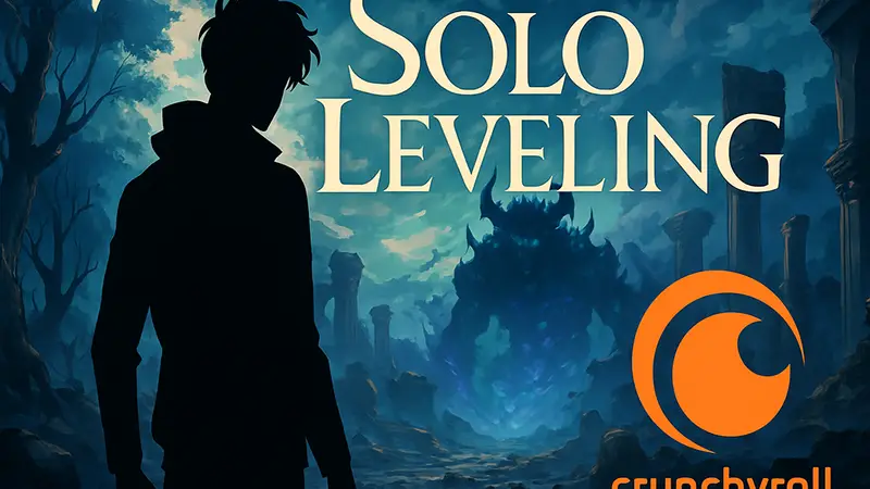 Постер аниме Solo Leveling с главным героем Сон Джин-Ву и логотипом Crunchyroll