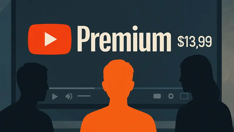 Логотип YouTube Premium на фоне интерфейса видеоплеера, показывающего цену.