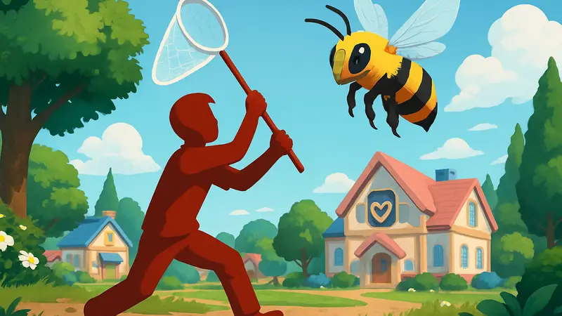 Игрок в Heartopia пытается поймать редкую пчелу Waroona Cuckoo Bee