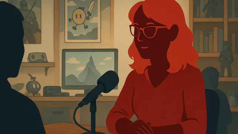 Портрет Элис Виллемс из Funhaus, журналистки и сценариста, во время интервью о карьере в игровой индустрии.