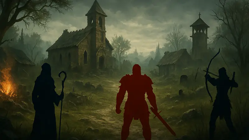 Атмосферный пейзаж первого акта Diablo 2 с главными героями. Культовая RPG.