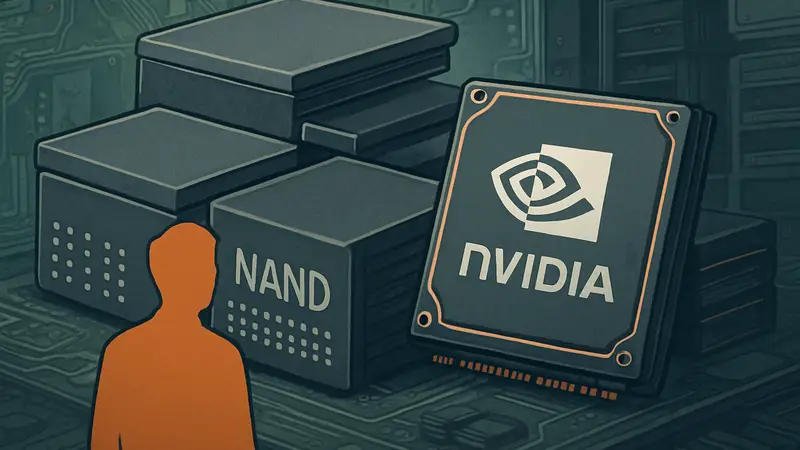Изображение чипов NAND-памяти или микросхем Nvidia Rubin с логотипом.