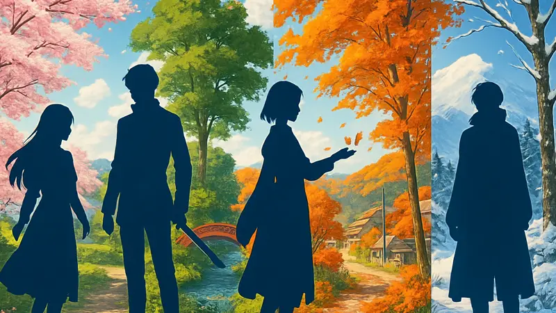 Постер аниме Agents of the Four Seasons с красочными элементами