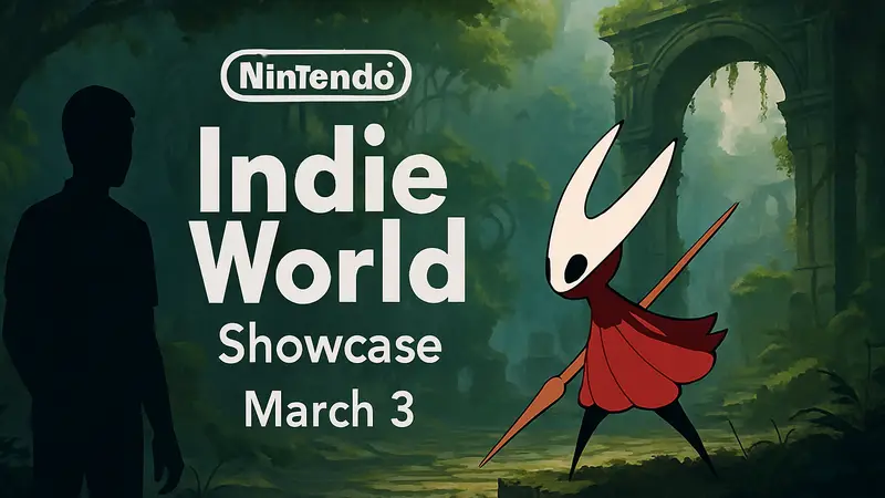 Анонс Nintendo Indie World Showcase с датой 3 марта, логотипом и намёком на Hollow Knight Silksong.
