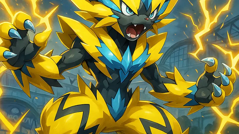 Мега Зераора в своей уникальной форме из Pokemon Legends Z-A, демонстрирующая свою мощь.
