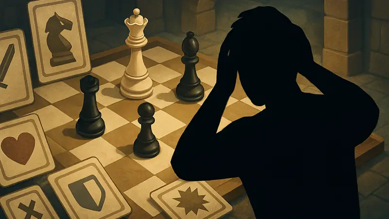 Геймплей Gambonanza: шахматные фигуры и карточные элементы на игровом поле roguelike