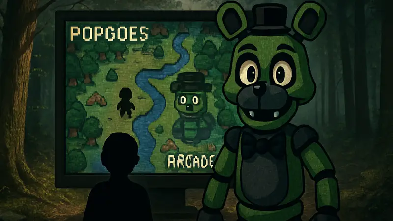 Обложка хоррор игры POPGOES Arcade в Steam, скриншот геймплея