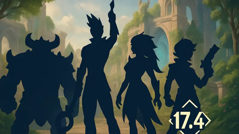 Изображение чемпионов Teamfight Tactics с логотипом патча 17.4