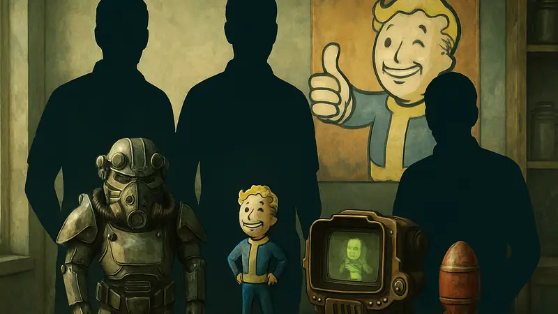 Оригинальные создатели Fallout с коллекцией мерча из игр серии.