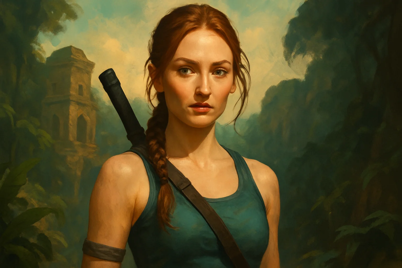 Портрет актрисы Софи Тернер в образе Лары Крофт из предстоящего сериала Tomb Raider.