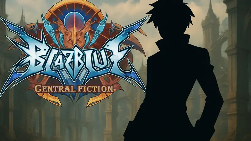 Изображение нового персонажа из файтинга BlazBlue: Central Fiction на фоне логотипа игры.