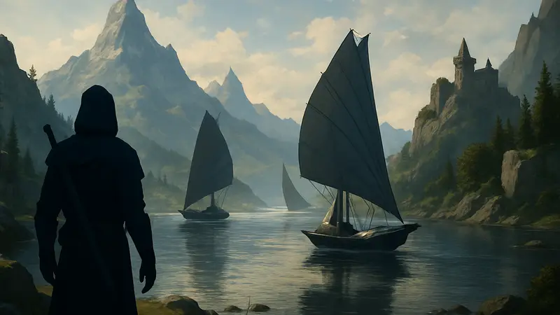 Игровой мир The Elder Scrolls 6 с возможными парусными лодками, как в Starfield, на фоне пейзажа.