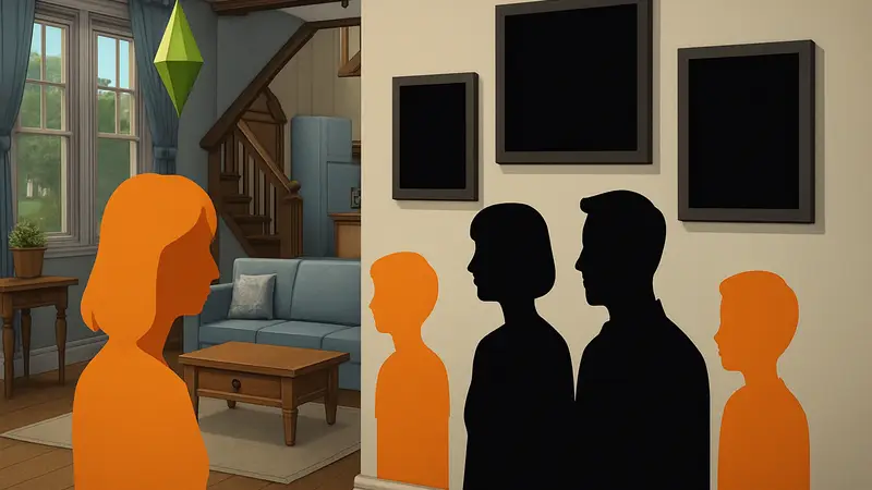 Скриншот Sims 4 с черными квадратами вместо фотографий, иллюстрирующий баг, из-за которого игроки теряют воспоминания.