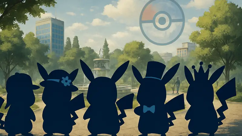Несколько Пикачу в разных костюмах из Pokémon Go, символизирующие событие "Pikachu Celebration".