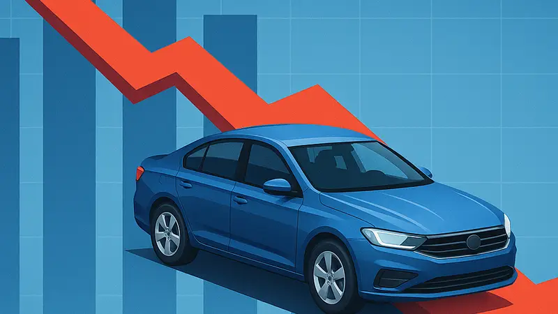 График падения продаж легковых автомобилей на российском рынке в начале 2026 года.