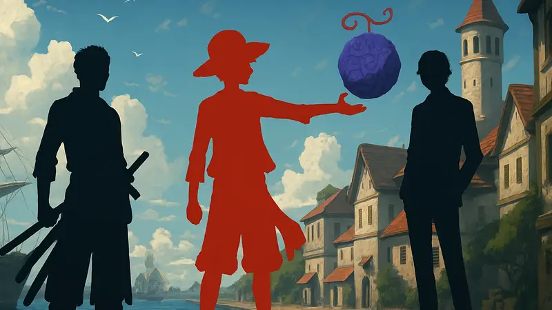 Персонажи аниме One Piece, такие как Зоро и Санджи, с концепцией плода Гому-Гому