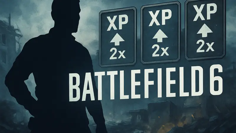 Изображение логотипа Battlefield 6 на фоне системы XP-бустеров, символизирующее спорные изменения от EA.