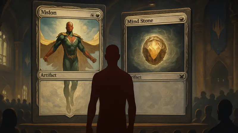 Новые карты Vision и Mind Stone из Magic: The Gathering Marvel Super Heroes, представленные на Magic Con 2026.