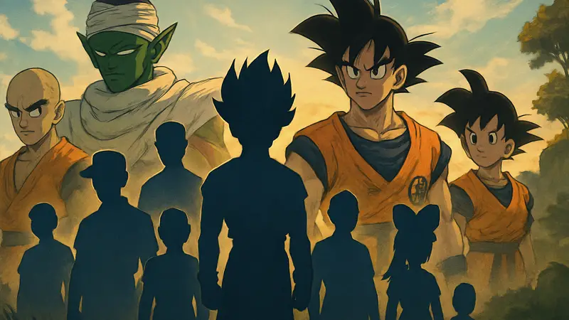 Персонажи Dragon Ball в стилизованном изображении, символизирующие забытых героев франшизы.