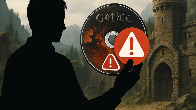 Изображение диска ремейка Gothic с предупреждением о необходимости патча первого дня