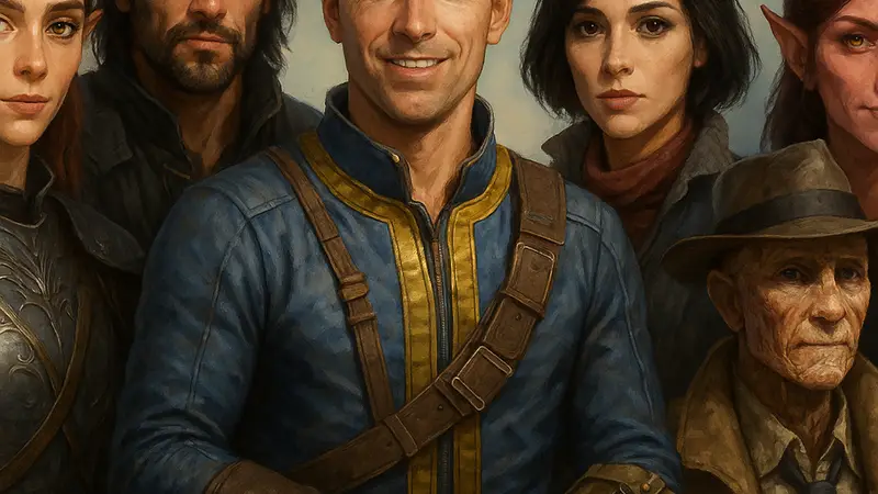 Группа компаньонов из RPG, включая персонажей Baldur's Gate 3 и Fallout 4, реалистичные спутники
