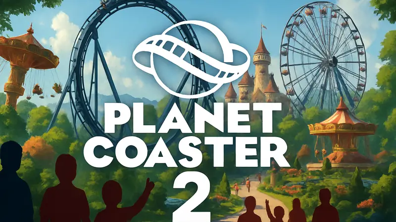 Логотип Planet Coaster 2 с изображением аттракционов и парка развлечений