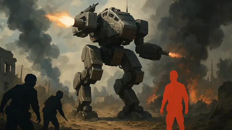 Изображение меха из игры War Thunder в боевой обстановке