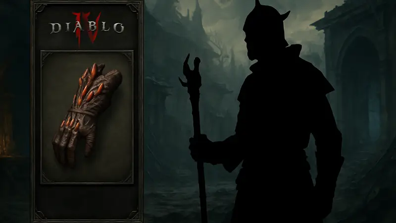 Скриншот из Diablo 4, демонстрирующий предмет Руки Разрушителя Миров и персонажа Варлока.