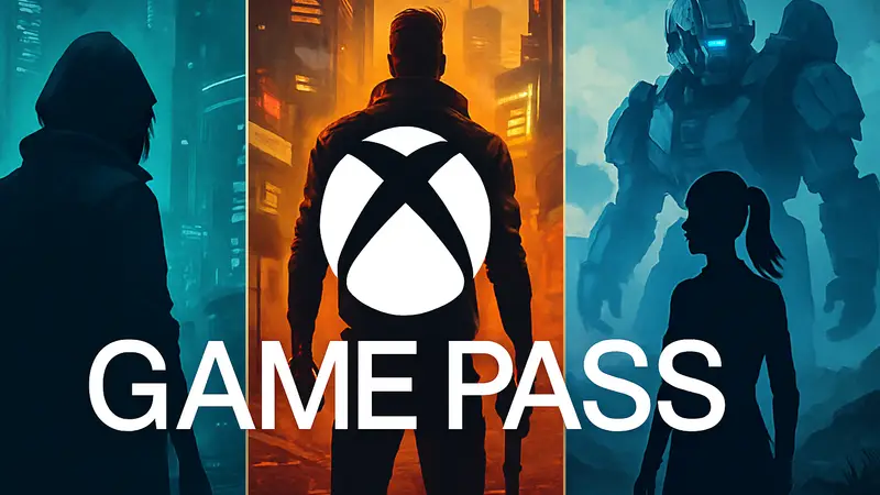 Логотип Xbox Game Pass на фоне новых игровых обложек