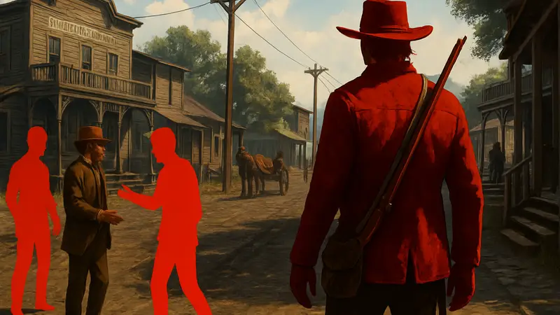 Игровой мир Red Dead Redemption 2 с проработанными деталями и интеракциями.