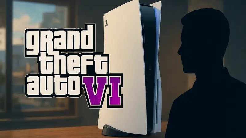 Логотип GTA 6 на фоне консоли PlayStation 5