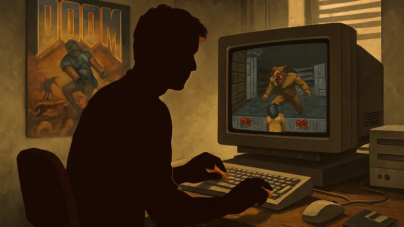 Ведущий художник Doom Кевин Клауд за работой над анимацией игры в начале 90-х годов.