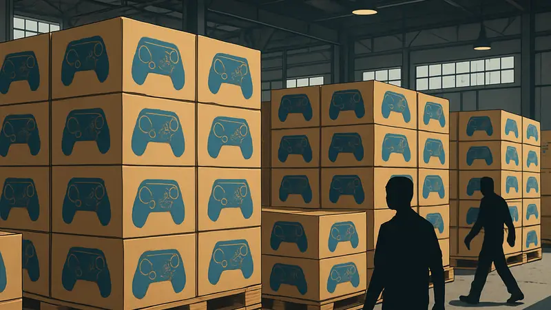 Изображение большого количества коробок с контроллерами Steam Controller на складе в США.