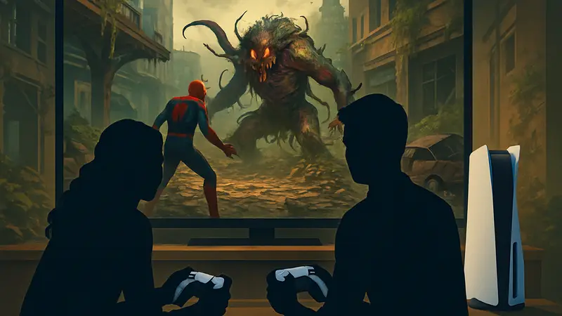 Зендая и Том Холланд играют в Spider-Man 2 на PlayStation 5, борясь с боссом-мутантом ЭмДжей.