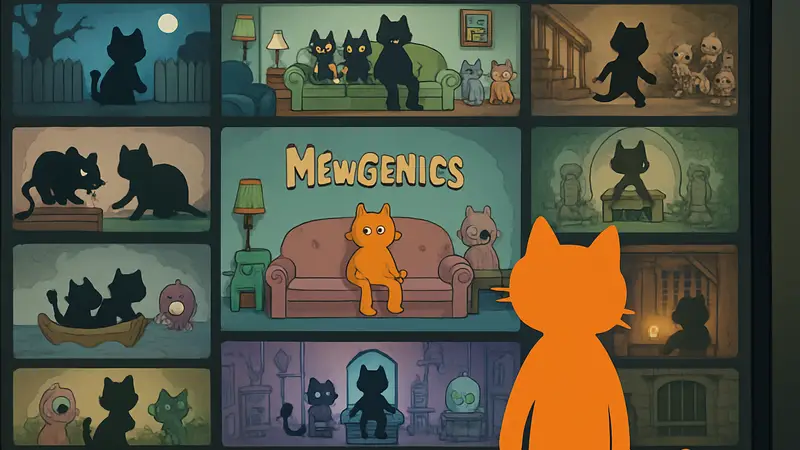 Множество вариаций интро игры Mewgenics, вдохновлённых стилем "Симпсонов", на одном экране. Креатив в играх.