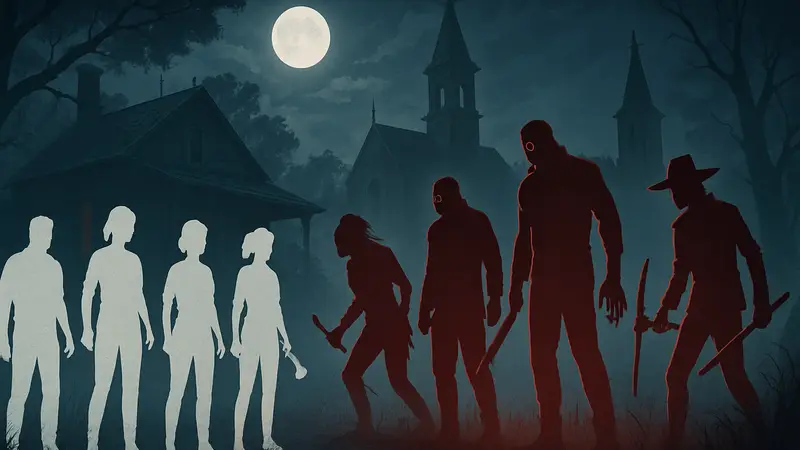 Изображение всех персонажей Bite by Night: убийцы и выжившие в одном кадре.