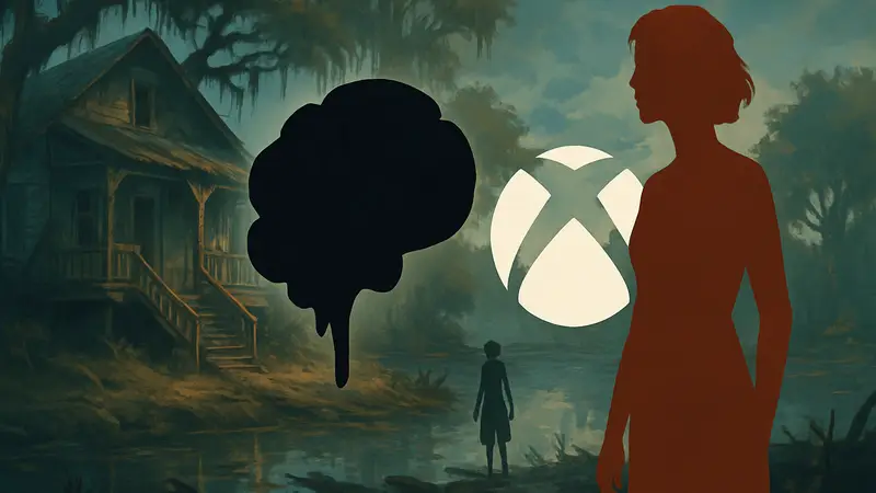 Логотип Compulsion Games на фоне скриншота игры South of Midnight и символики Xbox.