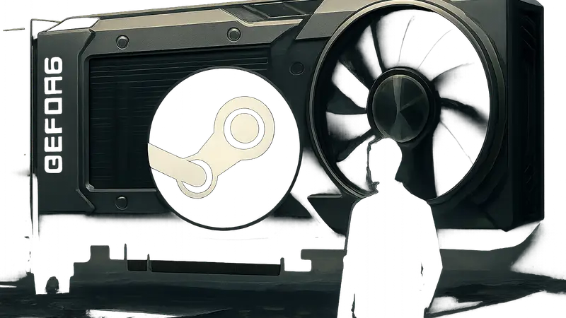 Логотип SteamOS на фоне видеокарты NVIDIA GeForce