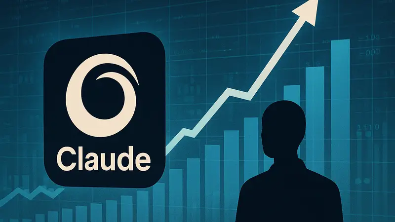 Логотип Claude от Anthropic на фоне растущих графиков и цифровых данных.