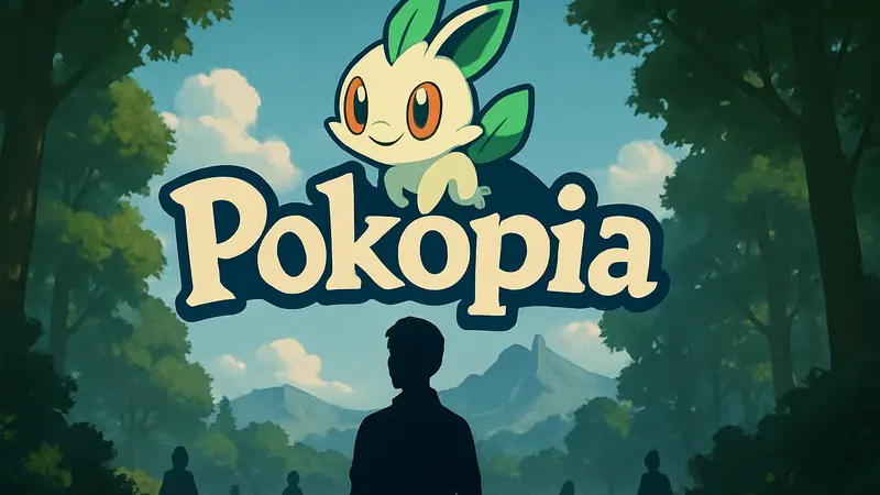 Логотип игры Pokemon Pokopia с изображением нового покемона и надписью "Day One Patch", символизирующий выход обновления.